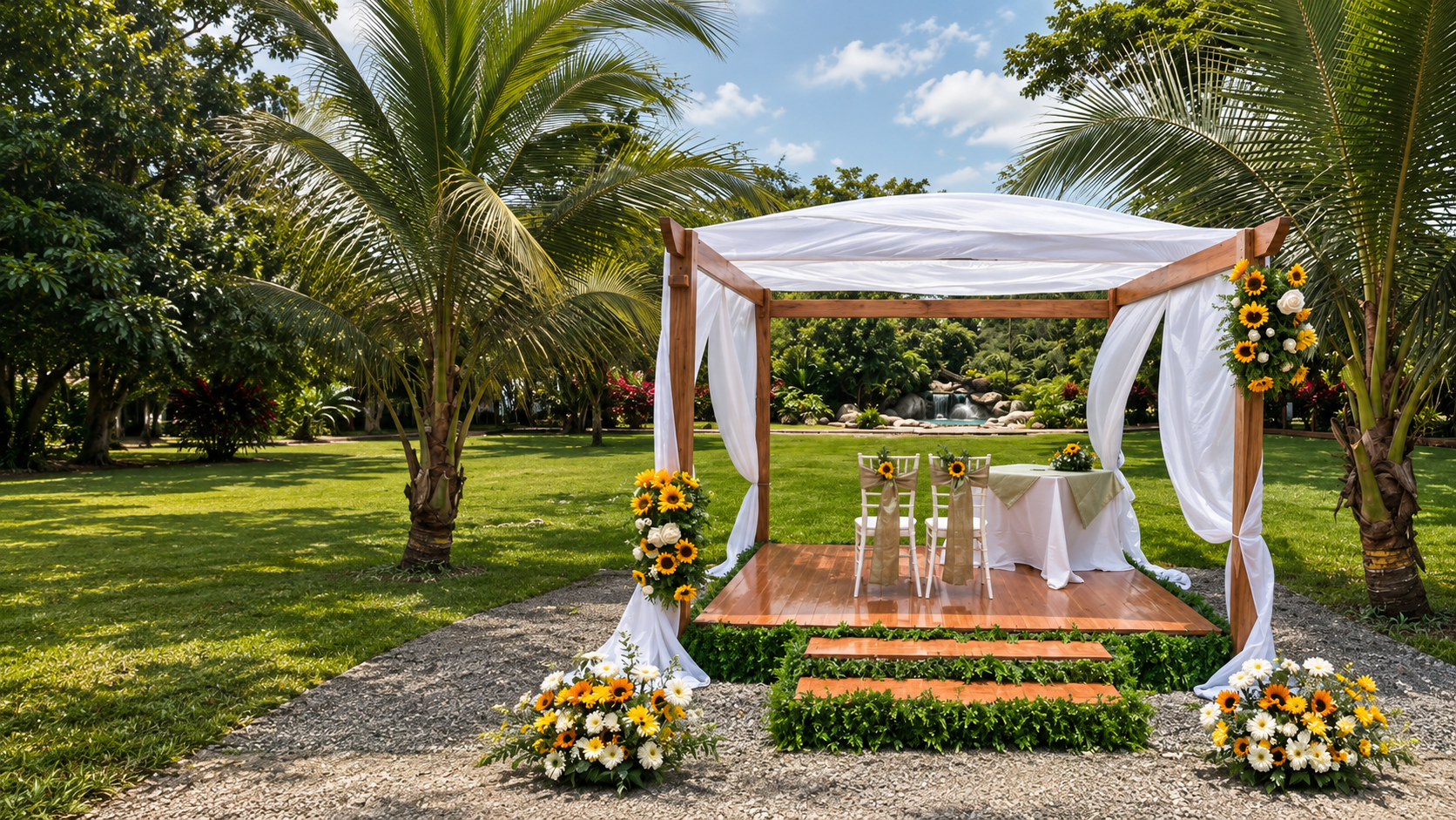 Montaje real de ceremonia al aire libre en Hacienda los Cenízaros